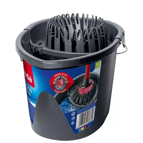 Vödör, Vileda SuperMocio Wring&Go, 7,5 liter, piros-szürke, csavarókosárral, újrahasznosított anyagból