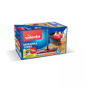  Felmosó szett, Vileda Ultramax Turbo + Actifibre Soft kendő, pedálos vödörrel, 36 × 14 cm fej, háromrészes teleszkópos nyél