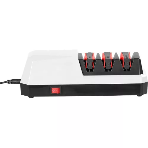 Elektromos késélező, MagicHome, fehér, konyhai késekhez, 3 az 1-ben, 24,2 × 11,2 × 8,1 cm, háromfokozatú, mágneses forgácsgyűjtő, 230 V, 20 W