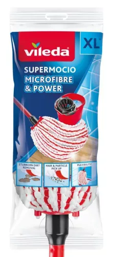 Felmosó, Vileda SuperMocio Microfibre&Power, mikroszálas fej, mosógépben mosható 60°C, kompatibilis a SuperMocio facsaró vödörrel