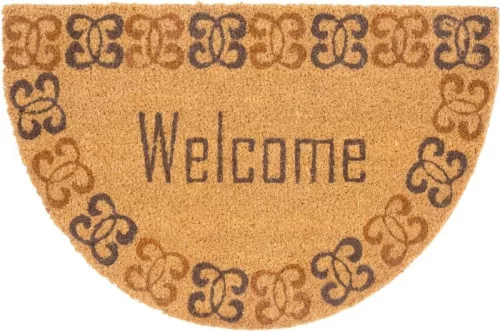 Lábtörlő, MagicHome, vízszintes Welcome felirat, 40 x 60 cm, félkör alakú, kókuszrost felület, PVC hátlap, bejárati ajtóhoz