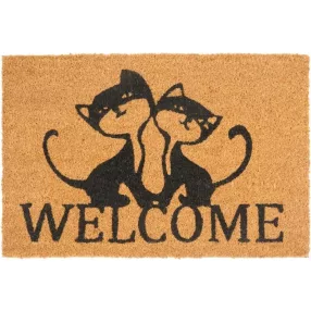   Lábtörlő, MagicHome, Welcome felirat két macskával, 40 x 60 cm, kókuszrost felület, PVC hátlap, bejárati ajtóhoz