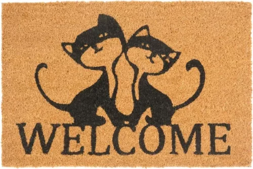 Lábtörlő, MagicHome, Welcome felirat két macskával, 40 x 60 cm, kókuszrost felület, PVC hátlap, bejárati ajtóhoz