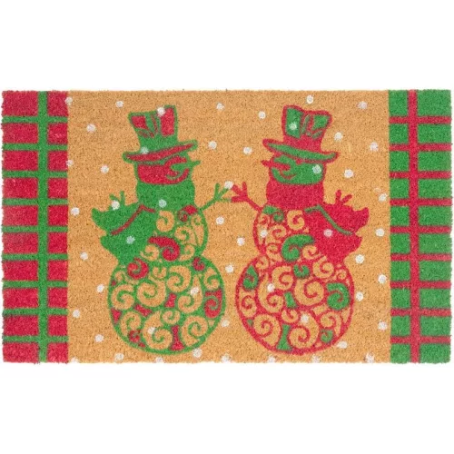 Lábtörlő, MagicHome, hóember minta, 45 x 75 cm, kókuszrost felület, PVC hátlap, bejárati ajtóhoz, karácsonyi minta