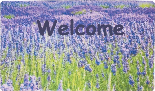 Lábtörlő, MagicHome ST614, levendulamező, Welcome felirat, 45 x 75 cm, kültéri, bejárati ajtóhoz