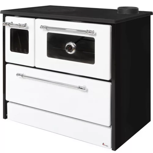 Strend Pro 701-G OMEGA Kuzine fatüzelésű sparhelt, fehér, 9,18 kW, 87 × 51 × 79 cm, jobb oldali oldali füstcső kimenet, átmérő: 130 mm