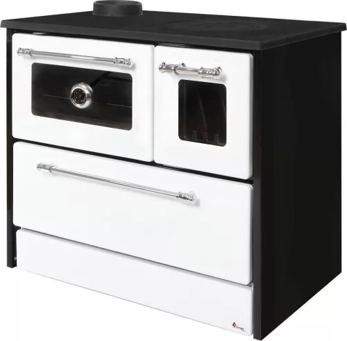 Strend Pro 701-G OMEGA Kuzine fatüzelésű sparhelt, fehér, 9,18 kW, 87 × 51 × 79 cm, bal oldali oldali füstcső kimenet, átmérő: 130 mm