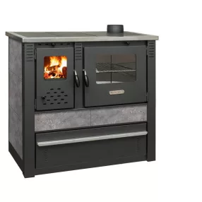   Strend Pro PANONIA fatüzelésű sparhelt, szürke, sütővel, 10,54 kW, 90 × 85 × 51 cm, jobb oldali füstcső kimenet, átmérő: 120 mm