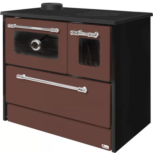 Strend Pro 701-G OMEGA Kuzine fatüzelésű sparhelt, barna, 9,18 kW, 87 × 51 × 79 cm, bal oldali oldali füstcső kimenet, átmérő: 130 mm