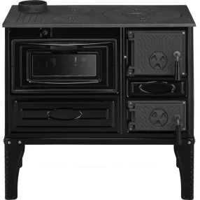   Strend Pro 304 Tuglali Kuzine fatüzelésű sparhelt, fekete, sütővel, 9 kW, 82,5 × 46 × 82,5 cm, bal oldali oldali füstcső kimenet, átmérő: 130 mm