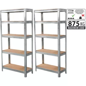   Műhelypolc szett, Strend Pro Racks, 180 x 90 x 30 cm, 5 polcos, acél, MDF polclapok, állítható polcmagasság, teherbírás: 175 kg/polc, 2 db-os szett