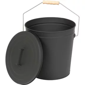   Hamugyűjtő vödör, Strend Pro, fekete, 21 l, porszórt acél, fedéllel, átmérő: 32,5 cm, magasság: 33 cm, kandallóhoz, kályhához és grillhez