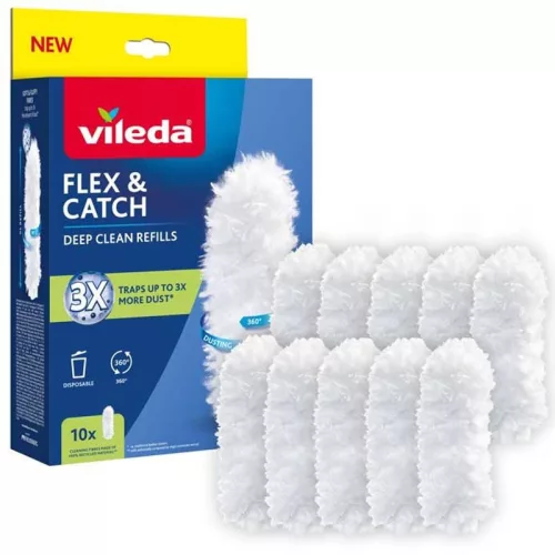 Portörlő pótszál, Vileda Flex&Catch, fehér, 10 db, utángyártott, 360°-os szálborítás, puha bolyhos szálak