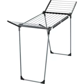   Ruhaszárító, Leifheit 81690 Pegasus 150 Solid Slim, fekete/antracit, 15 m szárítófelülettel, 55 cm szélességgel, 105 cm magas oldalsó szárnyakkal, 2 db EasyClip csipesztartóval, beltéri és kültéri használatra, stabil fém vázzal
