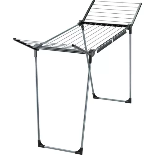 Ruhaszárító, Leifheit 81695 Pegasus 200 Solid, fekete/antracit, 20 m szárítófelülettel, 87 x 167 × 66 cm méretben, EasyClip csipesztartóval és 5 vállfaakasztóval, beltéri és kültéri használatra, stabil fém szerkezettel