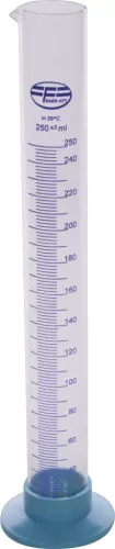Mérőhenger, WHT, üveg, 250 ml, átlátszó, 2 ml-es osztás, kiöntő csőr, levehető műanyag talp, fokolóhoz alkalmas