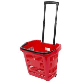   Bevásárlókosár, Strend Pro Racks Shopper, piros, 46 × 35,5 × 42 cm, teleszkópos fogantyú, szellős műanyag fal, kerekes