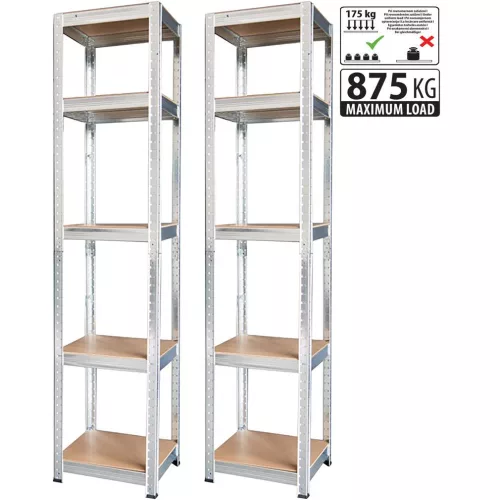 Műhelypolc szett, Strend Pro, 180 x 40 x 40 cm, 5 polcos, acél, MDF polclapok, állítható polcmagasság, teherbírás: 175 kg/polc, 2 db-os szett