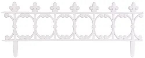 Mini díszkerítés, Strend Pro Garden Gardens F755, fehér, 87 x 34 cm, műanyag, kovácsoltvas hatású, összekapcsolható, leszúrható, 4 db/csomag