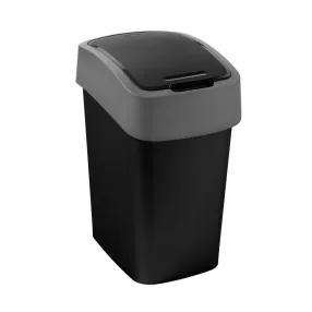   Szemeteskuka, Curver Pacific Flip Bin, 45 l, fekete/szürke, 37,6 x 29,4 x 65,3 cm, műanyag, csuklós fedél, kézi nyitás