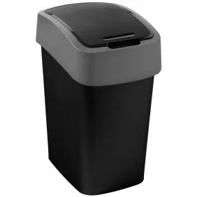   Szemeteskuka, Curver Pacific Flip Bin, 9 l, fekete/szürke, 18,9 x 35 x 23,5 cm, műanyag, csuklós fedél, kézi nyitás