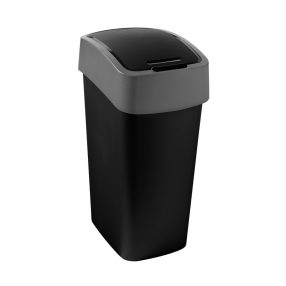   Szemeteskuka, Curver Pacific Flip Bin, 25 l, fekete/szürke, 34 x 26 x 47 cm, műanyag, csuklós fedél, kézi nyitás