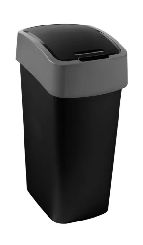 Szemeteskuka, Curver Pacific Flip Bin, 25 l, fekete/szürke, 34 x 26 x 47 cm, műanyag, csuklós fedél, kézi nyitás