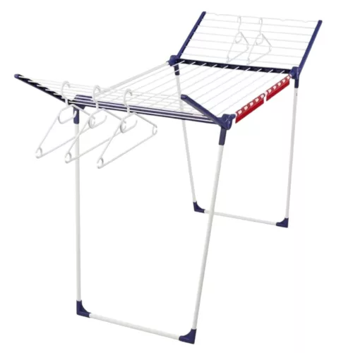 Leifheit 81520 Pegasus 200 Solid ruhaszárító, fehér, 20 m szárítófelülettel, 89 × 174 × 66 cm méretben, rozsdamentes és időjárásálló kivitelben, EasyClip csipesztartóval és 5 vállfaakasztóval, beltéri és kültéri használatra