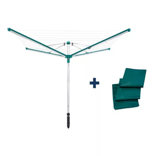 Leifheit 82007 Linomatic 500 Deluxe Cover kültéri ruhaszárító, 50 méter szárítási terület, ezüst, Easy-Lift rendszerrel, zsinórbehúzó mechanizmussal, védőhuzattal