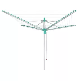   Leifheit 85285 Linomatic 400 Easy kültéri ruhaszárító, 40 méter szárítási terület, ezüst, zsinórbehúzó mechanizmussal, vállfatartó akasztókkal, betonozható talajrögzítővel