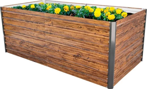 Magaságyás, Strend Pro Garden, 200 × 100 × 77 cm, 3D dizájn, fa mintás, fém, magasított