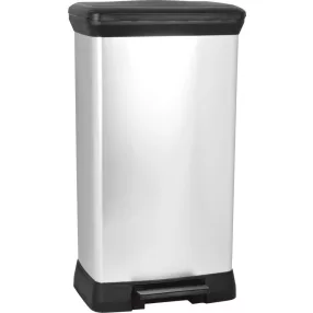   Szemeteskuka, Curver Deco Pedal Bin, 50 l, fekete/ezüst, 39 x 29 x 73 cm, pedálos, ujjlenyomatmentes, újrahasznosított műanyag, rejtett zsáktartó