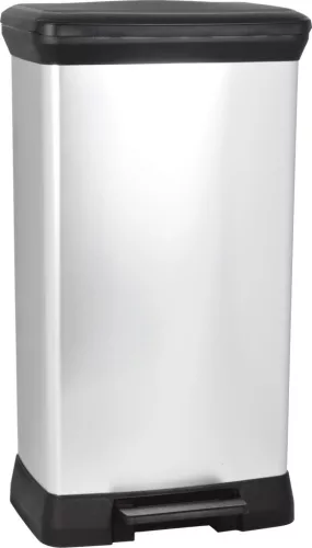 Szemeteskuka, Curver Deco Pedal Bin, 50 l, fekete/ezüst, 39 x 29 x 73 cm, pedálos, ujjlenyomatmentes, újrahasznosított műanyag, rejtett zsáktartó