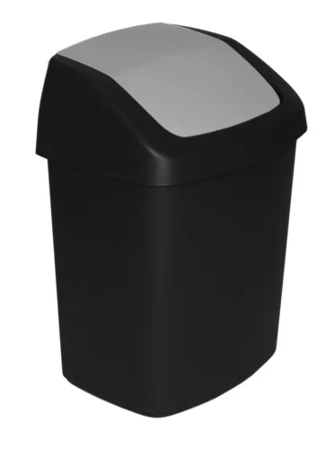 Szemeteskuka, Curver Swing Bin, 15 l, fekete/szürke, 24,8 x 30,6 x 41,8 cm, ujjlenyomatmentes, minimalista dizájn, gyorsan nyitható fedél
