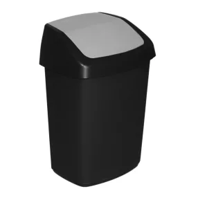   Szemeteskuka, Curver Swing Bin, 25 l, fekete/szürke, 27,8 x 34,6 x 51,1 cm, ujjlenyomatmentes, minimalista dizájn, gyorsan nyitható fedél