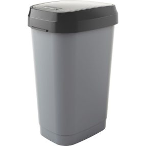  Szemeteskuka, KIS Dual Swing L, 50 l, szürke, 42 x 30,5 x 61 cm, műanyag, levehető csuklós fedél