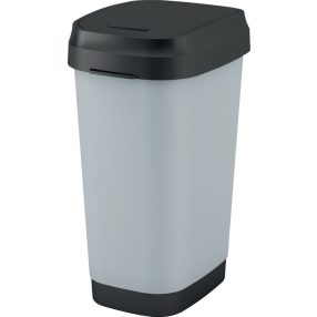   Szemeteskuka, KIS Dual Swing Style L Steel, 50 l, szürke, 42 x 30,5 x 60 cm, levehető csuklós fedél