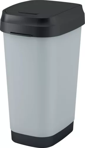 Szemeteskuka, KIS Dual Swing Style L Steel, 50 l, szürke, 42 x 30,5 x 60 cm, levehető csuklós fedél