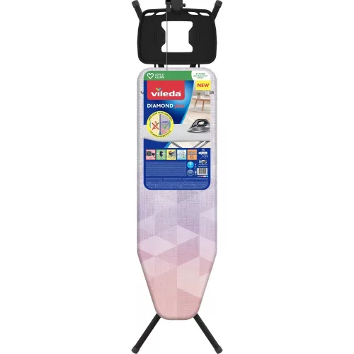 Vileda Diamond M Plus vasalódeszka, 120 × 38 cm, lila, titánbevonatos huzattal, XL vasalótartóval, állítható magassággal