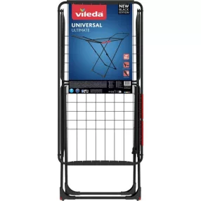   Vileda Universal Ultimate ruhaszárító, 18 méter szárítási terület, fekete, X-alakú vázzal, kinyitható szárnyakkal, összecsukható kialakítással