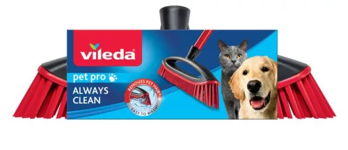 Állatszőr seprűfej, Vileda Always Clean Pet Pro, piros/fekete, puha gumisörték, állatszőrhöz és porhoz, könnyen tisztítható, minden padlóra és szőnyegre, nyél nélkül