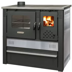   Strend Pro PANONIA fatüzelésű sparhelt, Inox, sütővel, 10,54 kW, 51 × 90 × 85 cm, bal oldali füstcső kimenet, átmérő: 120 mm