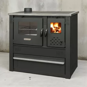   Strend Pro PANONIA fatüzelésű sparhelt, fekete, sütővel, 10,54 kW, 51 × 90 × 85 cm, bal oldali füstcső kimenet, átmérő: 120 mm