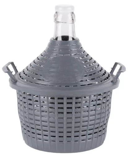 Demizson, Strend Pro Garden Cada Inco, 5 l, szürke, üveg, 40 mm nyakátmérő, műanyag védőburkolat, két fogantyú, borhoz és pálinkához