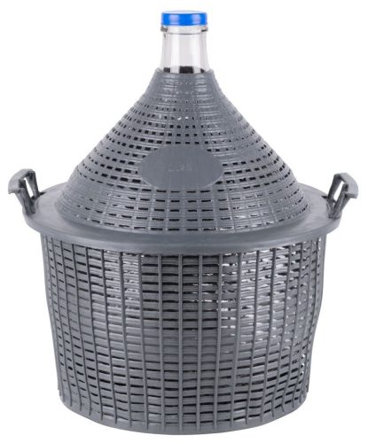 Demizson, Strend Pro Garden Cada Inco, 25 l, szürke, üveg, 55 mm nyakátmérő, műanyag védőburkolat, két fogantyú, borhoz és pálinkához