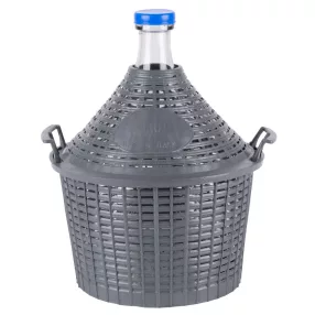   Demizson, Strend Pro Garden Cada Inco, 10 l, szürke, üveg, 55 mm nyakátmérő, műanyag védőburkolat, két fogantyú, dugó, borhoz és pálinkához