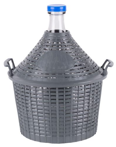 Demizson, Strend Pro Garden Cada Inco, 10 l, szürke, üveg, 55 mm nyakátmérő, műanyag védőburkolat, két fogantyú, dugó, borhoz és pálinkához