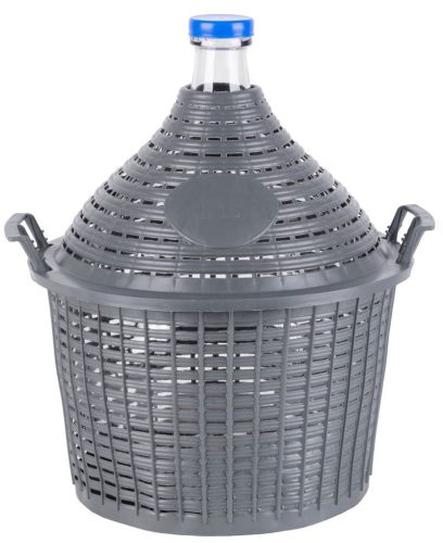 Demizson, Strend Pro Garden Cada Inco, 15 l, szürke, üveg, 55 mm nyakátmérő, műanyag védőburkolat, két fogantyú, dugó, borhoz és pálinkához