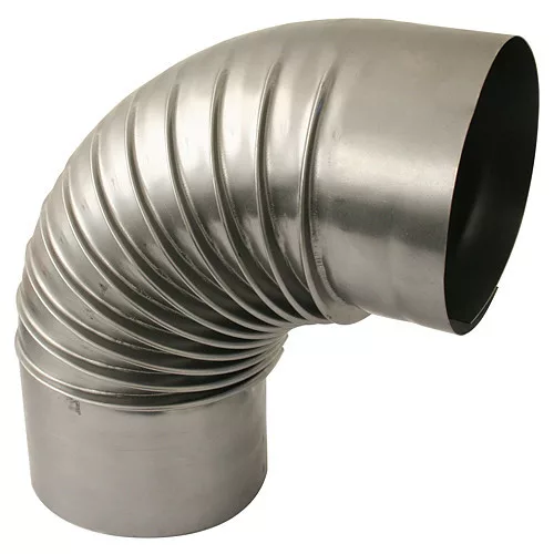 Füstcső könyök, V.A.P.K. Dymo, ezüst, 132 mm / 90°, EN 1856-2 tanúsítás, lemezvastagság: 0,4 mm