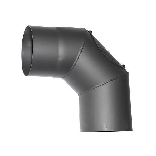 Füstcső könyök, V.A.P.K. HS.CO 090/150/2, fekete, 150 mm / 90°, nyílással, lemezvastagság: 2,0 mm